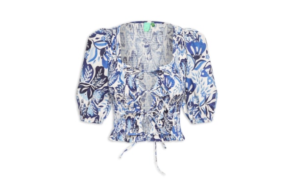 Blusa Lastex Manga Paraíso De Flor - Branco