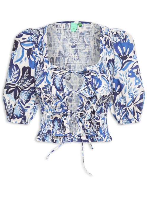 Blusa Lastex Manga Paraíso De Flor – Branco