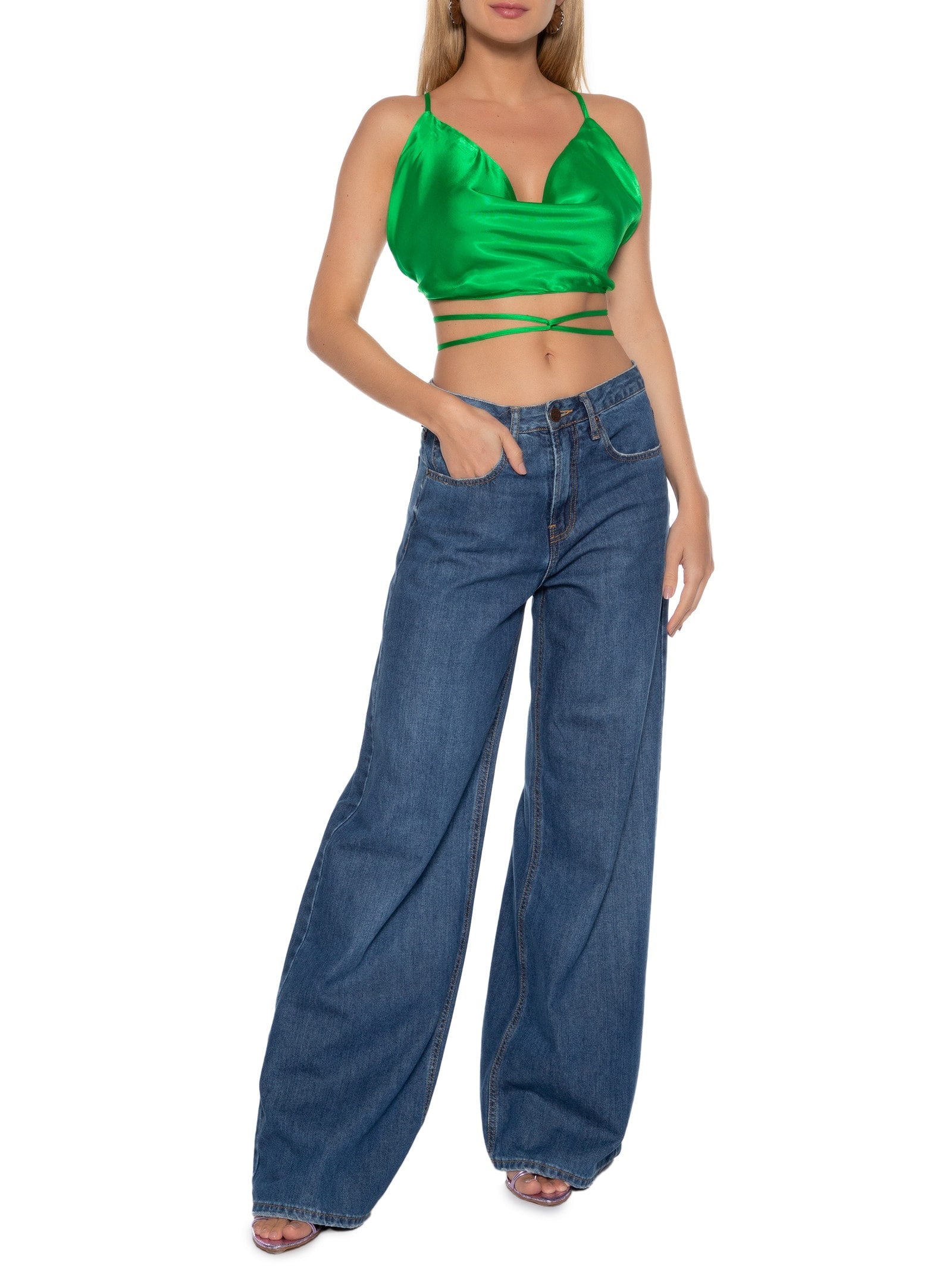 Blusa Lisa Cropped Verde Colcci