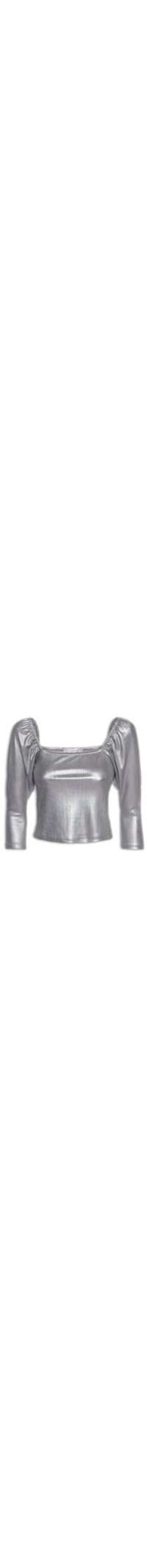 Blusa Malha Com Foil Decote Quadrado - Prata