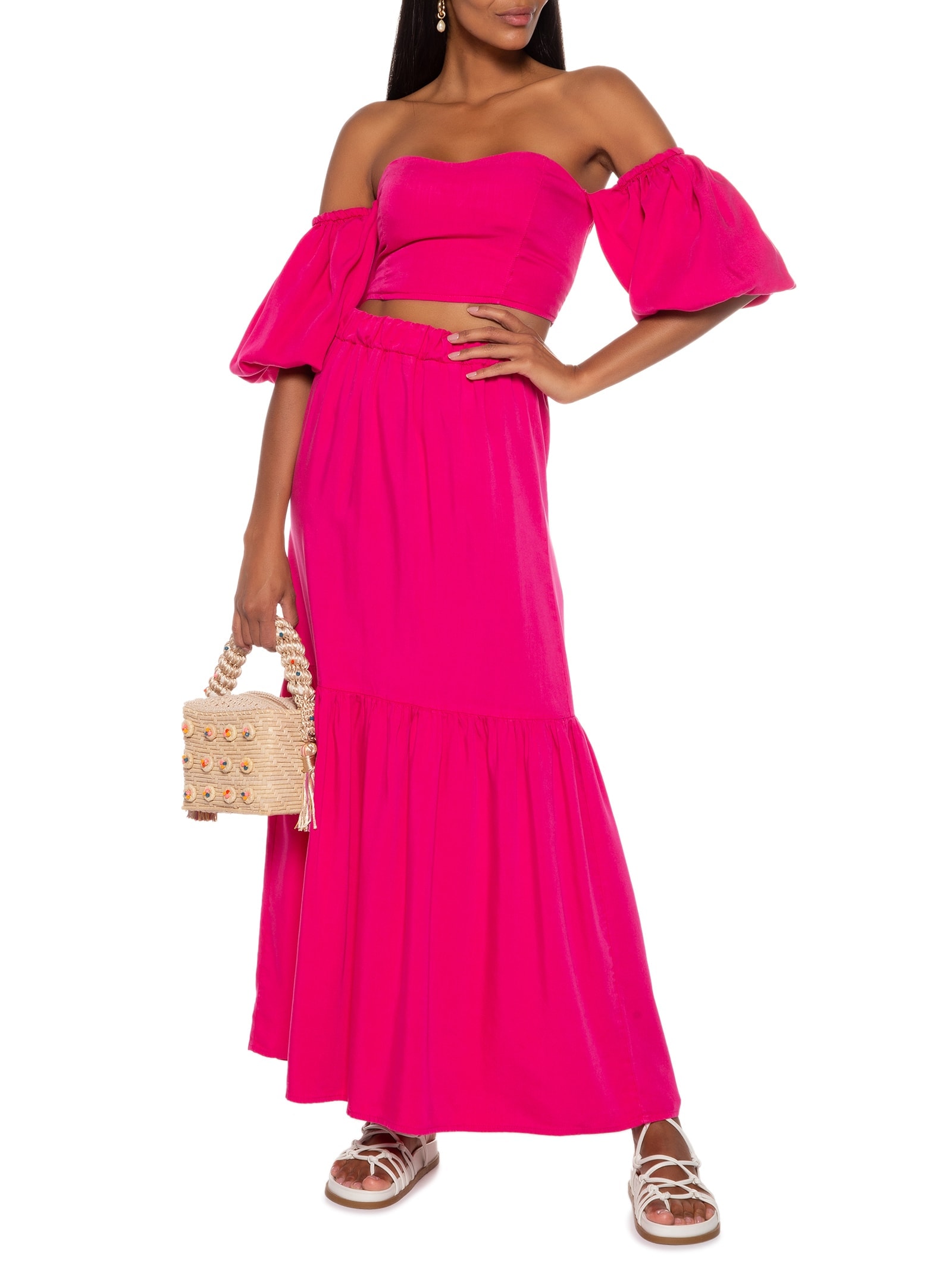 Blusa Manga Aplicada Tencel Rosa Canal