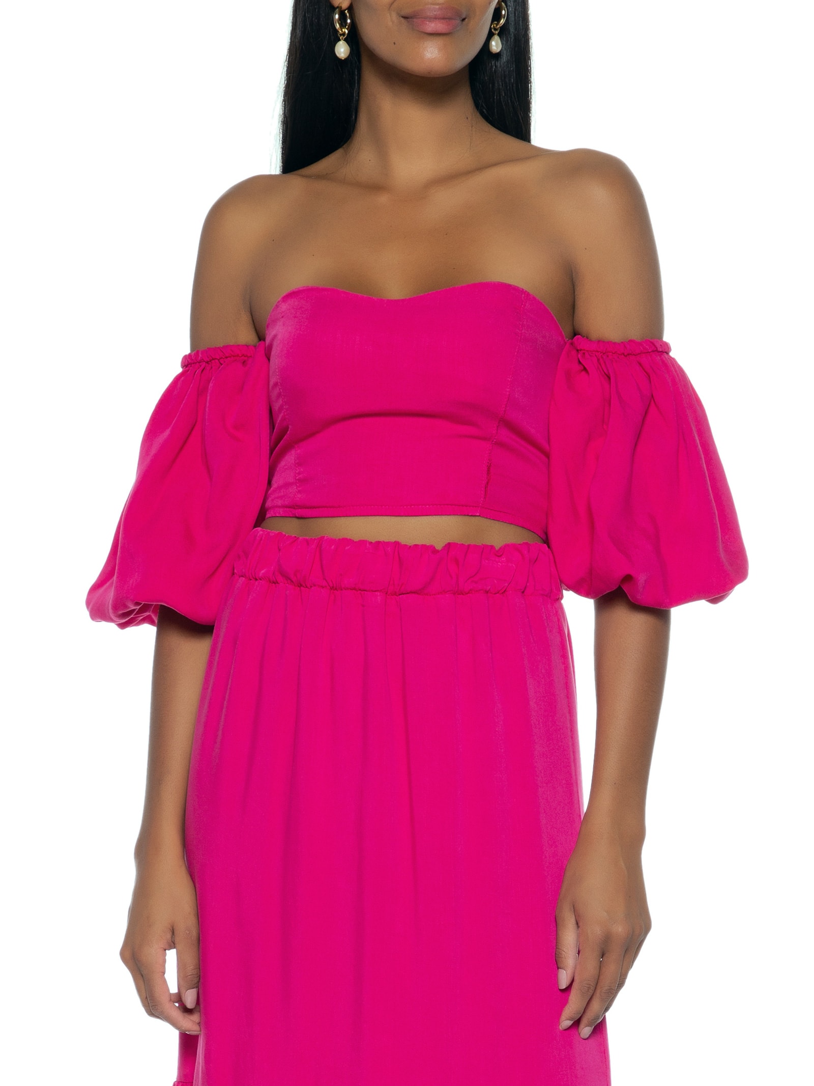 Blusa Manga Aplicada Tencel Rosa Canal