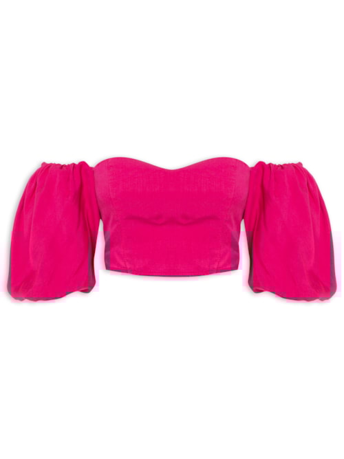Blusa Manga Aplicada Tencel - Rosa