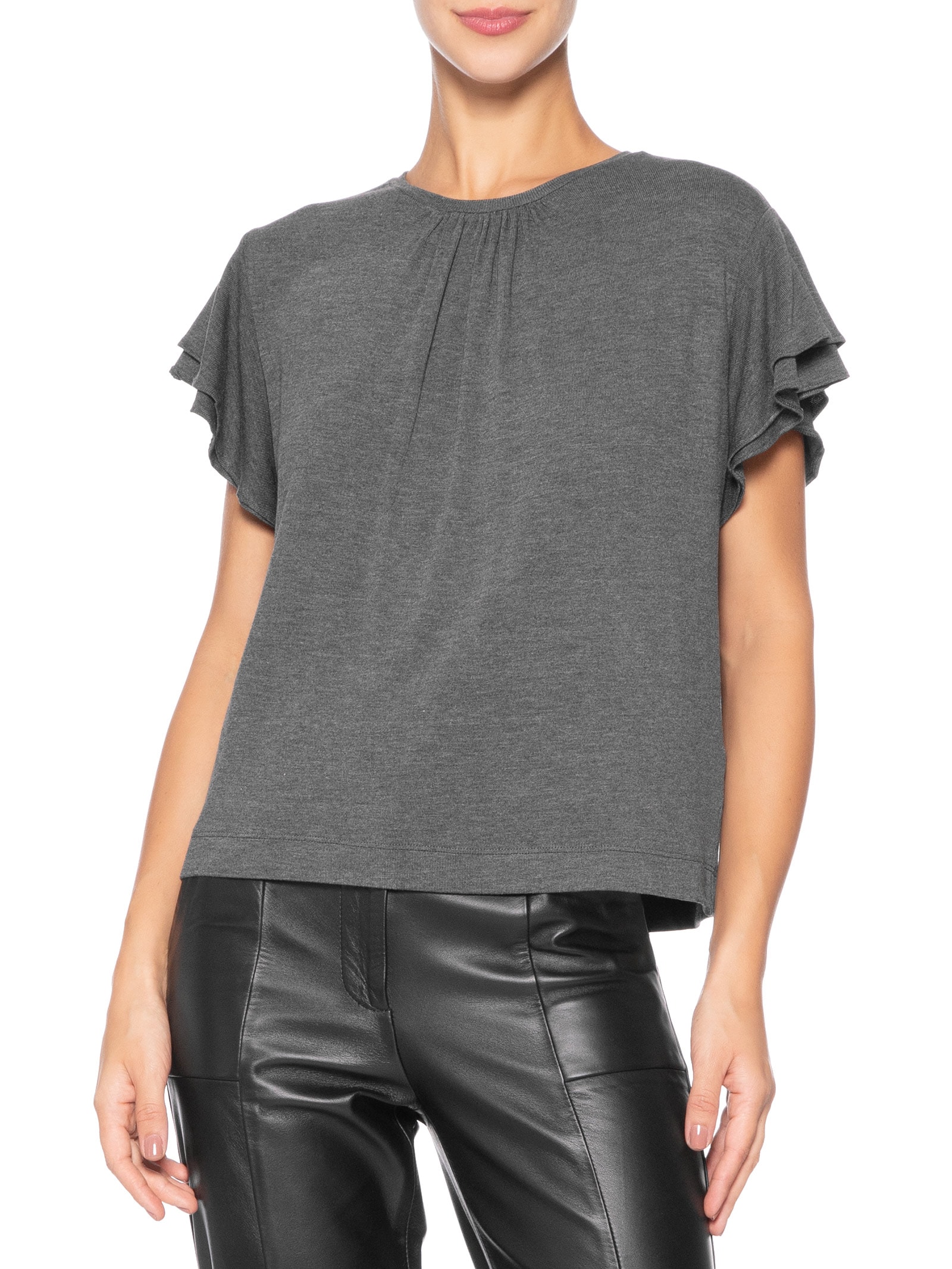 Blusa Manga Babado Tricot Mescla Cinza Animale