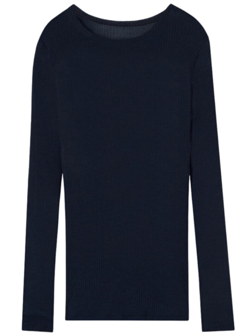 Blusa Manga Comprida Com Decote Amplo Em Lã e Seda – Azul