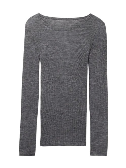 Blusa Manga Comprida Com Decote Amplo Em Lã e Seda – Cinza