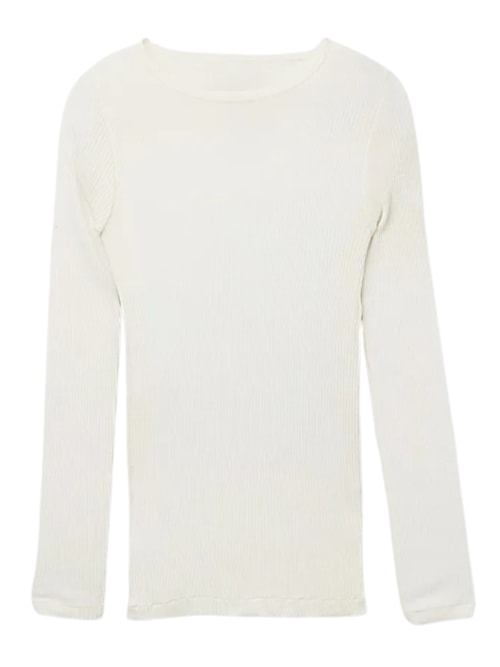 Blusa Manga Comprida Com Decote Amplo Em Lã e Seda – Marfim