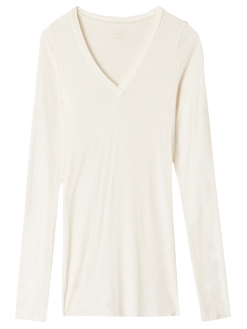 Blusa Manga Comprida Decote Em v Com Cashmere – Off-White