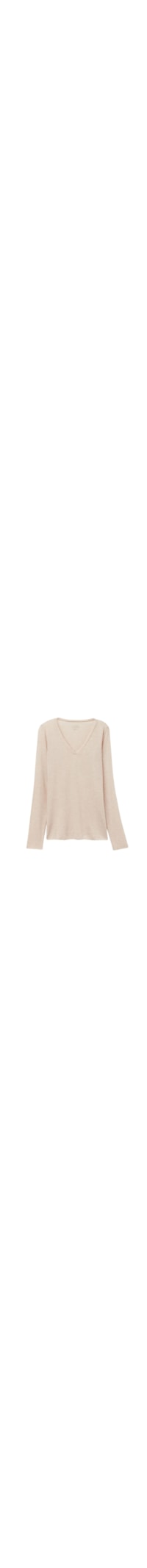 Blusa Manga Comprida Em Cashmere Com Decote Em v - Bege