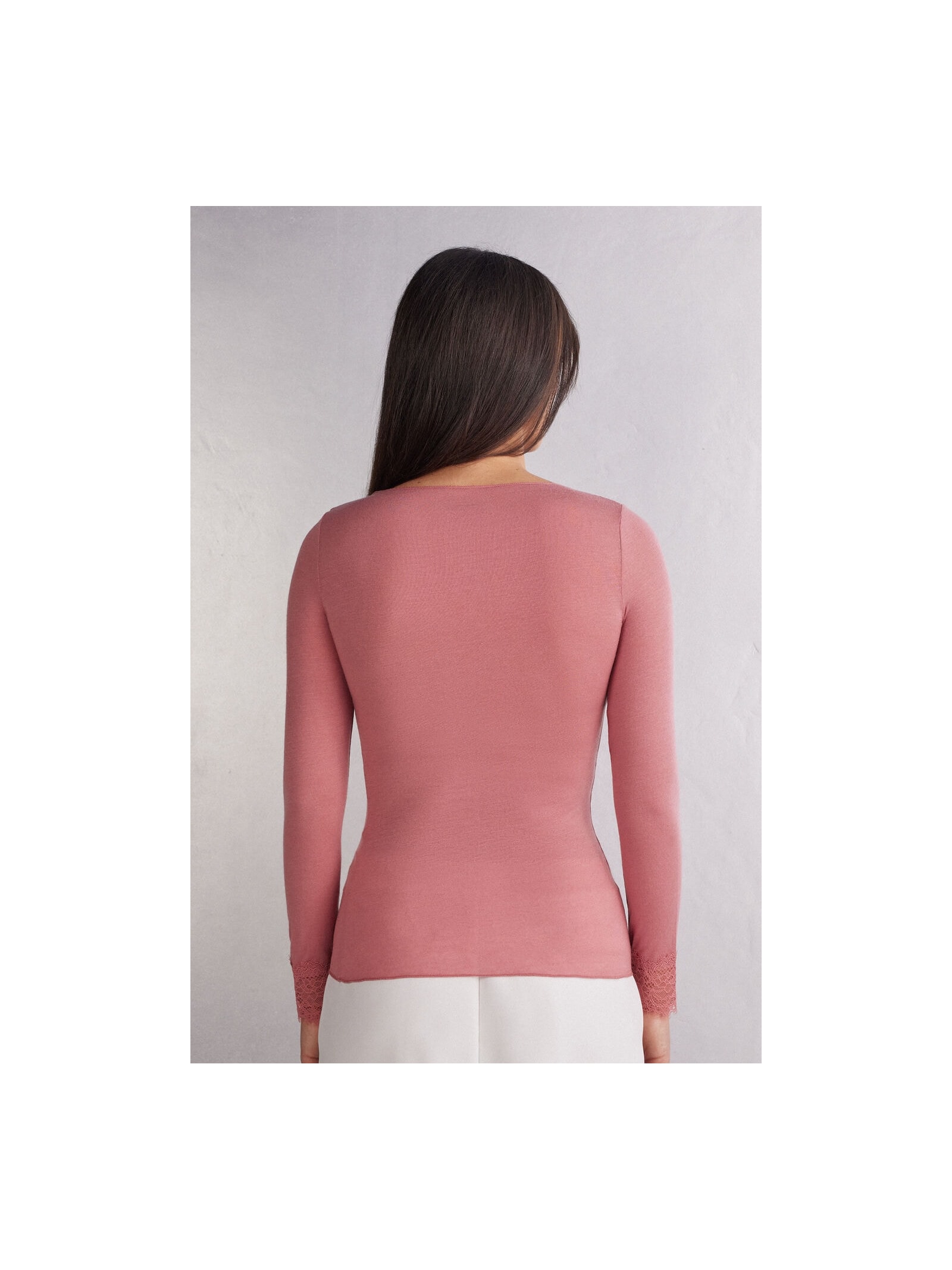 Blusa Manga Comprida Em Cashmere Ultraleve e Renda Rosa Intimissimi