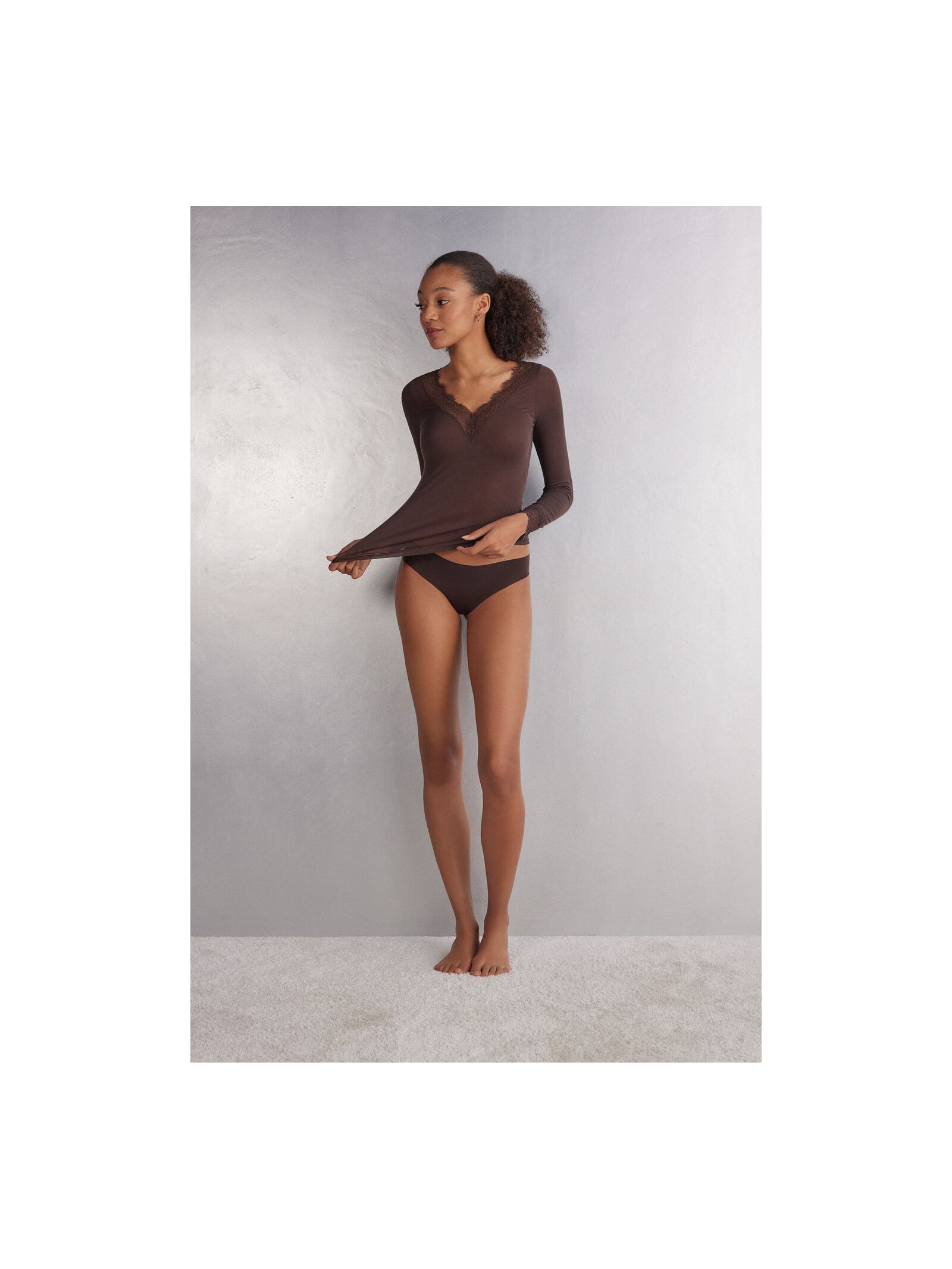 Blusa Manga Comprida Em Cashmere Ultraleve Marrom Intimissimi