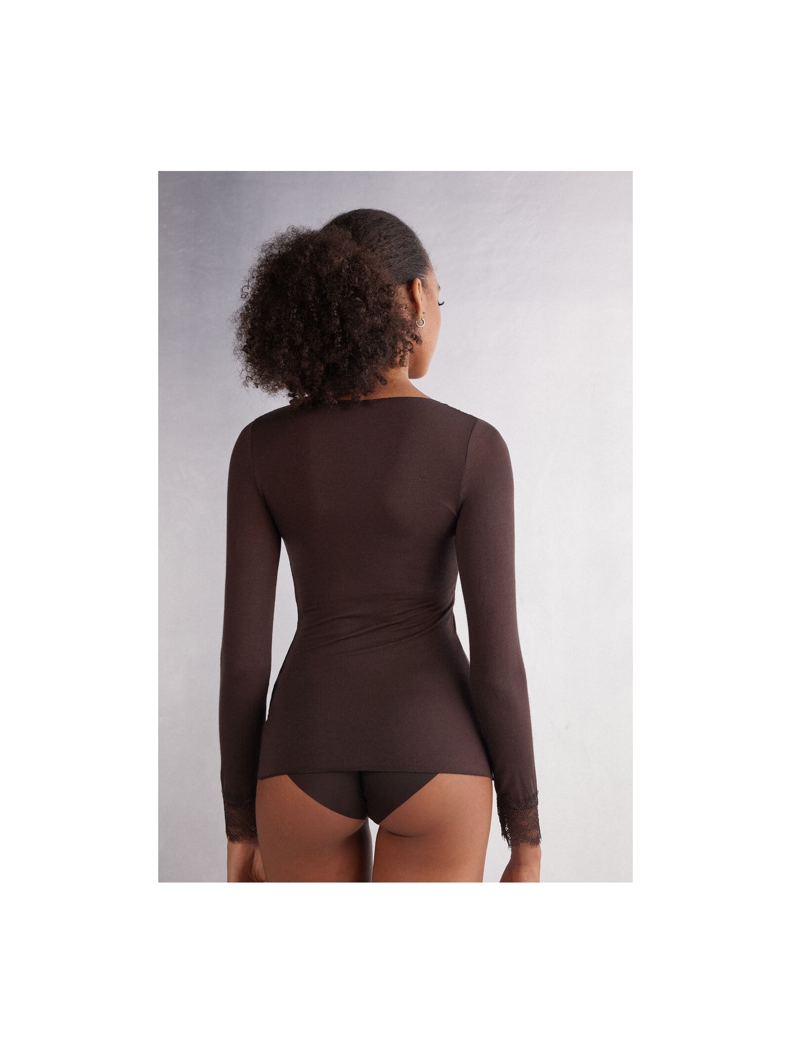 Blusa Manga Comprida Em Cashmere Ultraleve Marrom Intimissimi