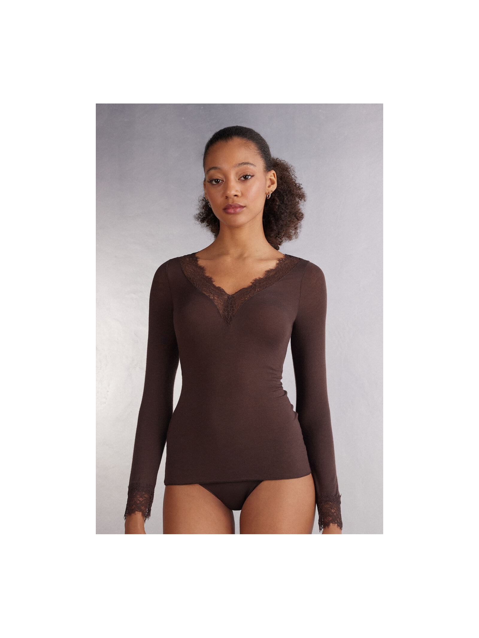 Blusa Manga Comprida Em Cashmere Ultraleve Marrom Intimissimi
