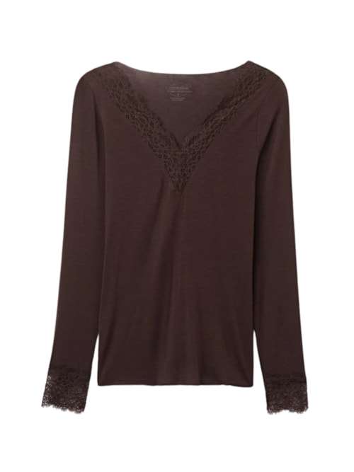 Blusa Manga Comprida Em Cashmere Ultraleve – Marrom