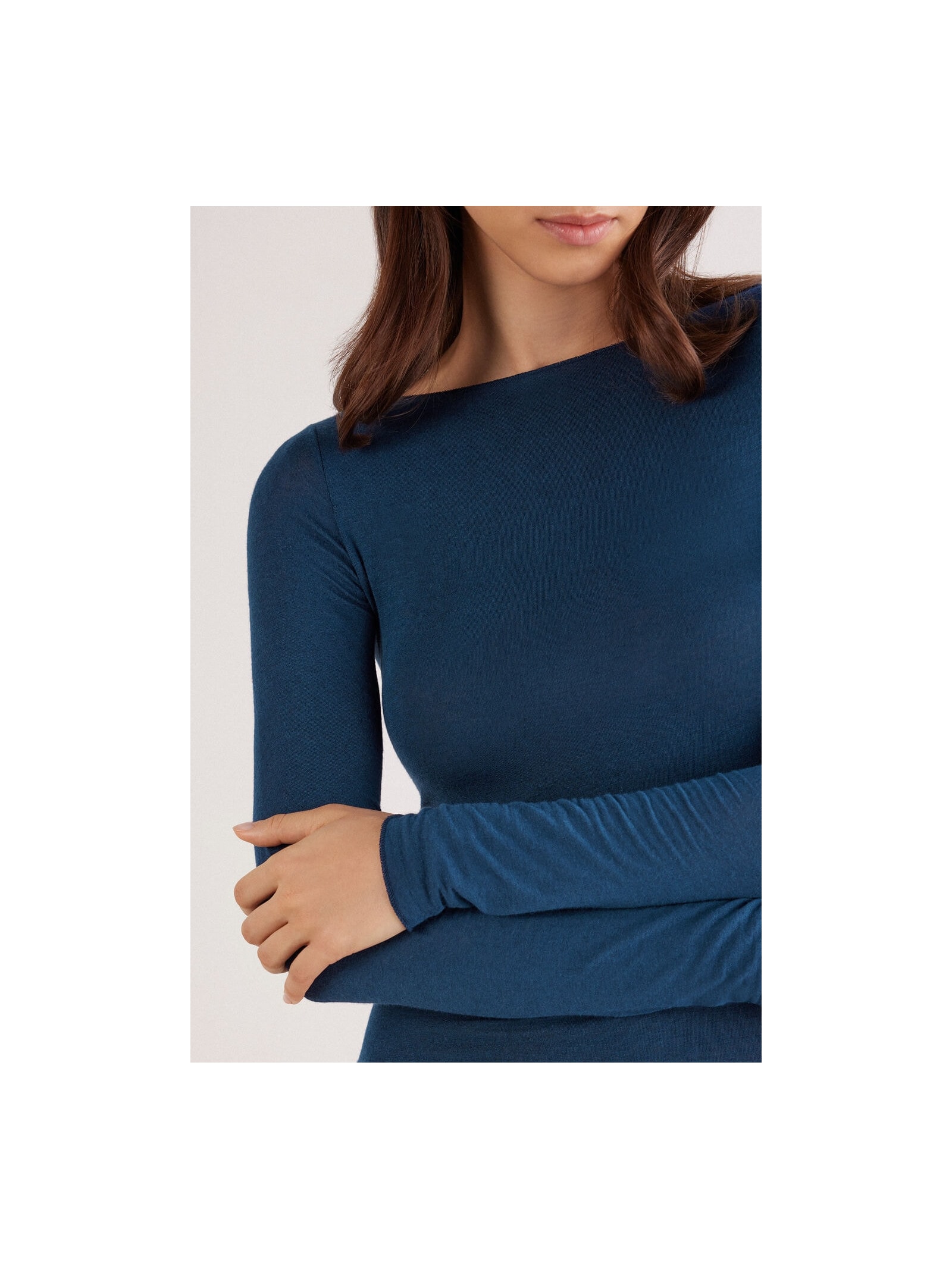 Blusa Manga Comprida Em Cashmere Ultralight Azul Intimissimi