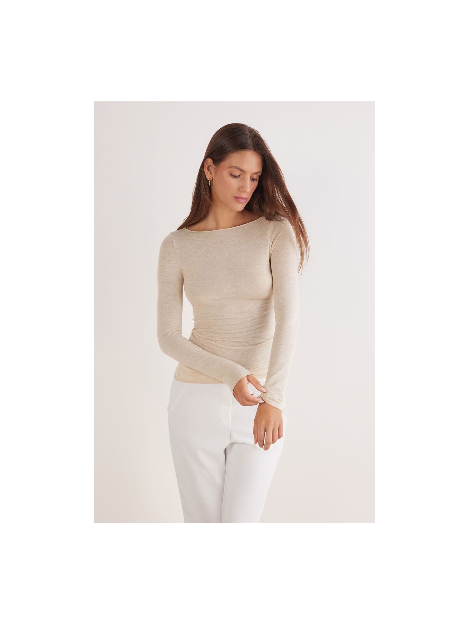 Blusa Manga Comprida Em Cashmere Ultralight Bege Intimissimi