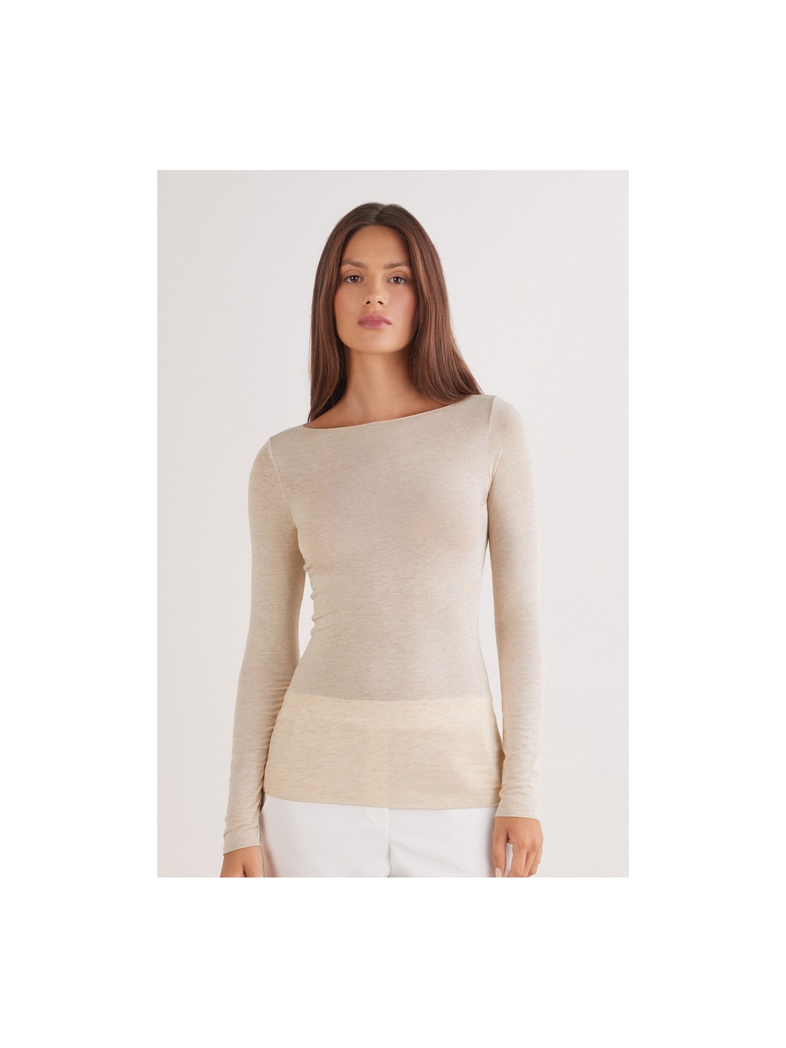 Blusa Manga Comprida Em Cashmere Ultralight Bege Intimissimi