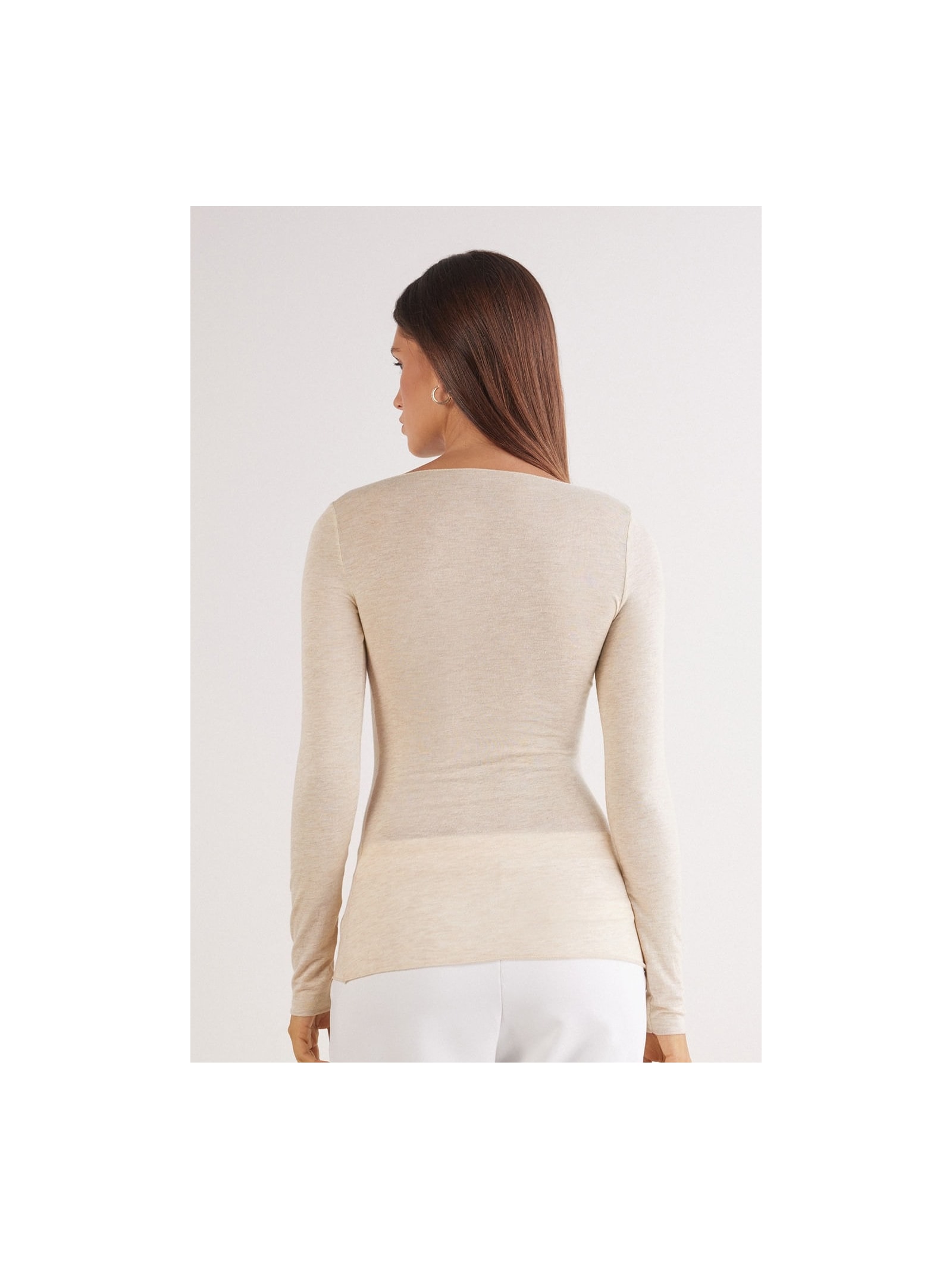 Blusa Manga Comprida Em Cashmere Ultralight Bege Intimissimi