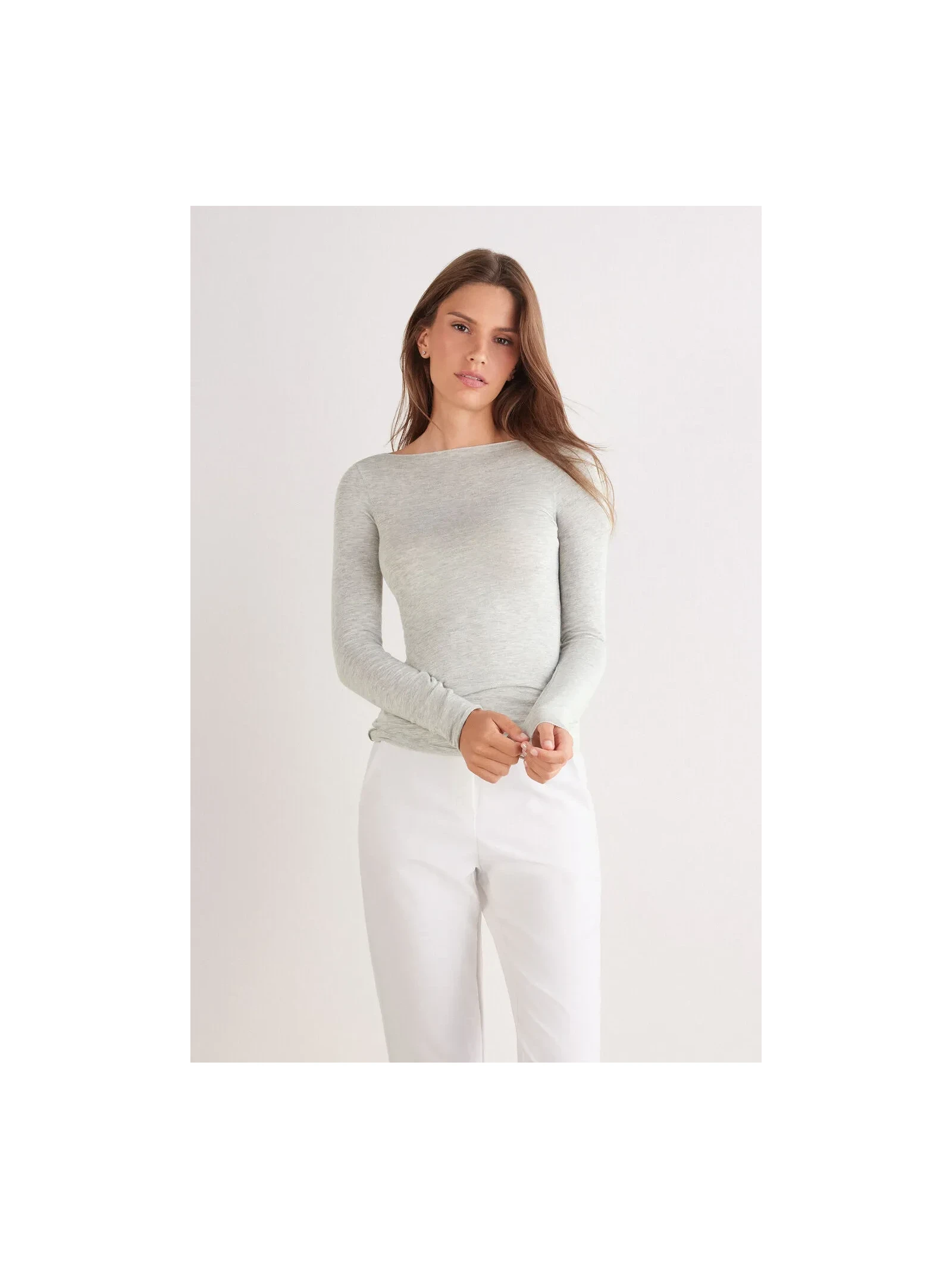 Blusa Manga Comprida Em Cashmere Ultralight Cinza Intimissimi