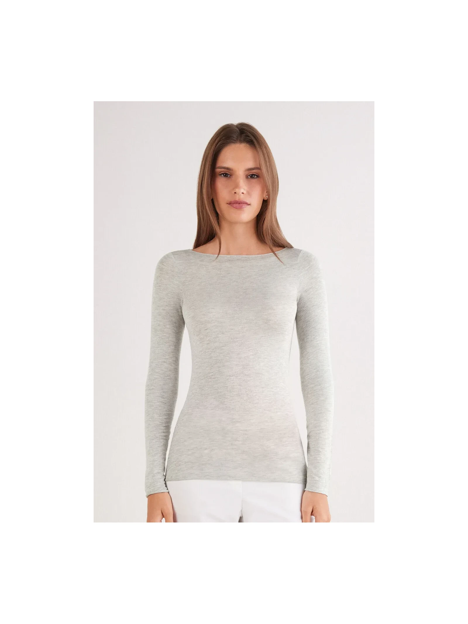 Blusa Manga Comprida Em Cashmere Ultralight Cinza Intimissimi