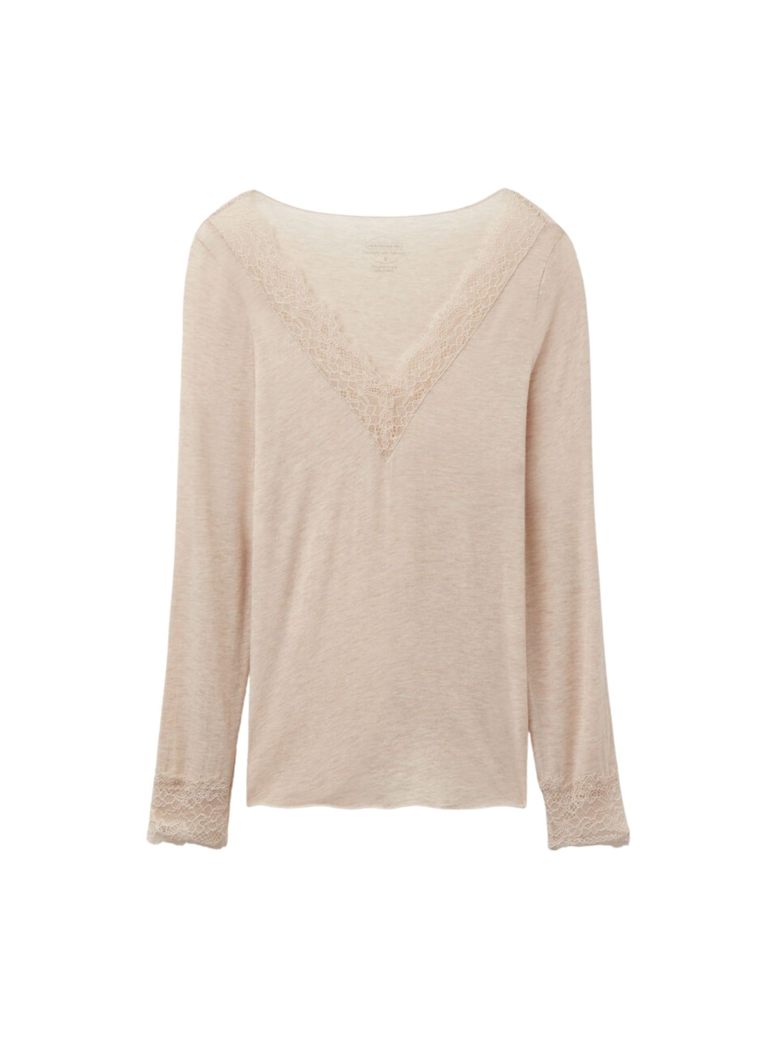 Blusa Manga Comprida Em Cashmere Ultralight e Renda Bege Intimissimi