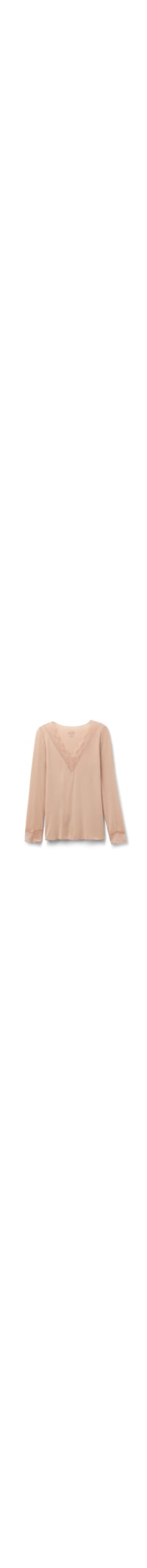 Blusa Manga Comprida Em Cashmere Ultralight e Renda - Bege