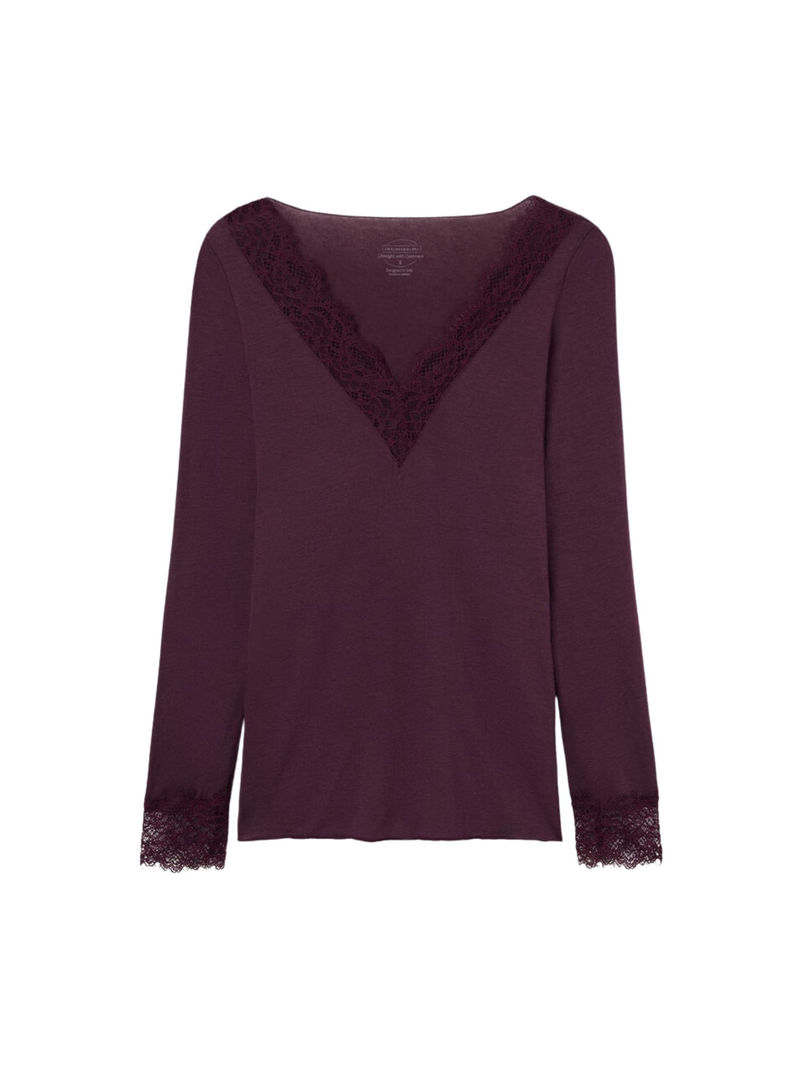 Blusa Manga Comprida Em Cashmere Ultralight e Renda Bordô Intimissimi