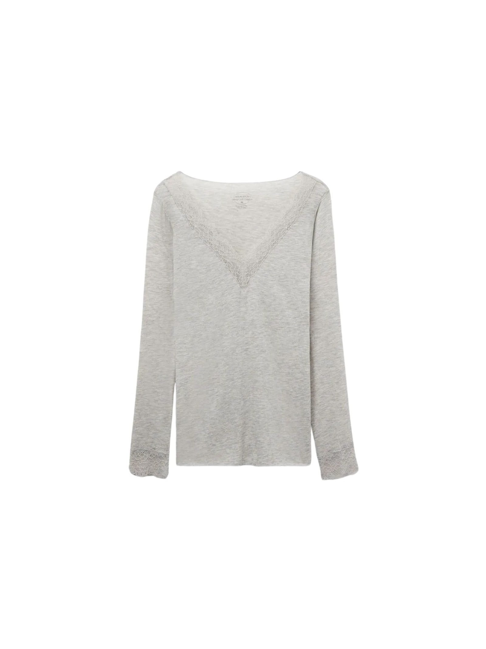 Blusa Manga Comprida Em Cashmere Ultralight e Renda Cinza Intimissimi
