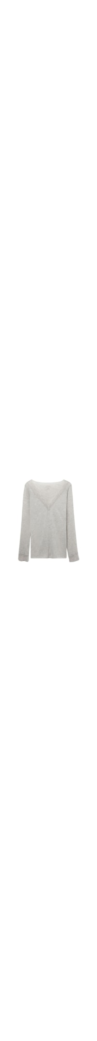 Blusa Manga Comprida Em Cashmere Ultralight e Renda - Cinza
