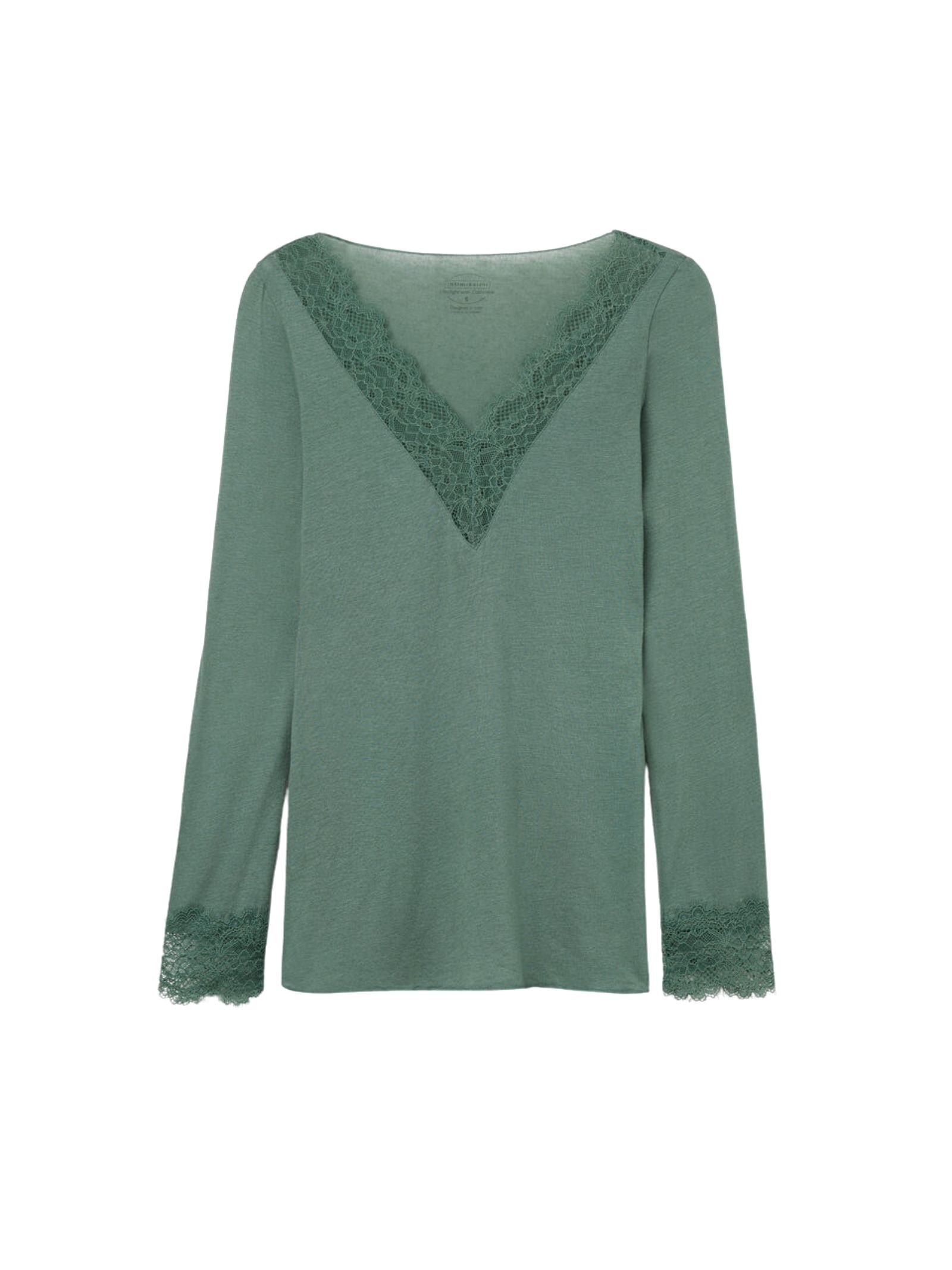 Blusa Manga Comprida Em Cashmere Ultralight e Renda Verde Intimissimi