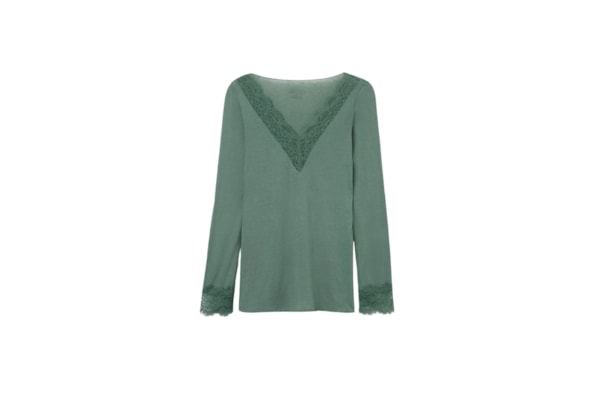 Blusa Manga Comprida Em Cashmere Ultralight e Renda - Verde