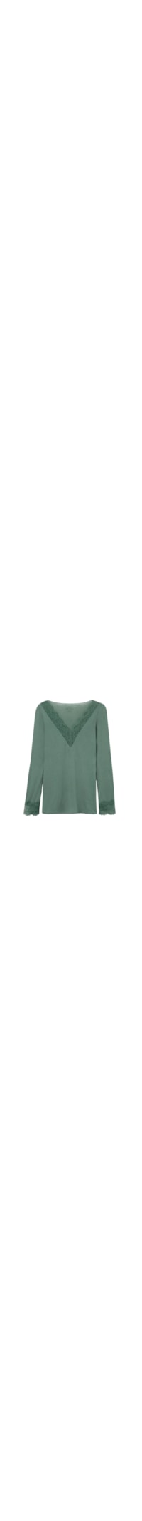 Blusa Manga Comprida Em Cashmere Ultralight e Renda - Verde