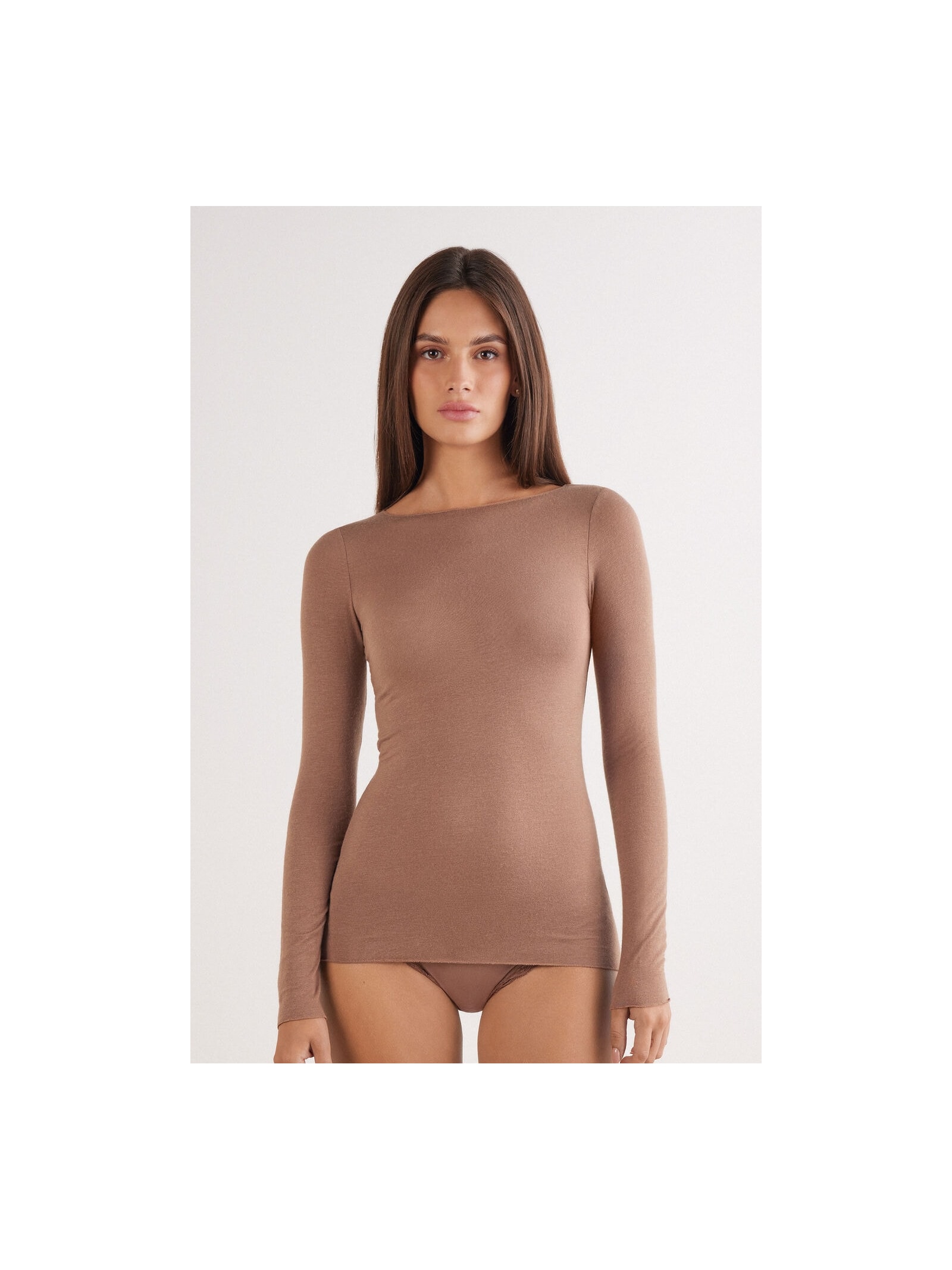 Blusa Manga Comprida Em Cashmere Ultralight Marrom Intimissimi