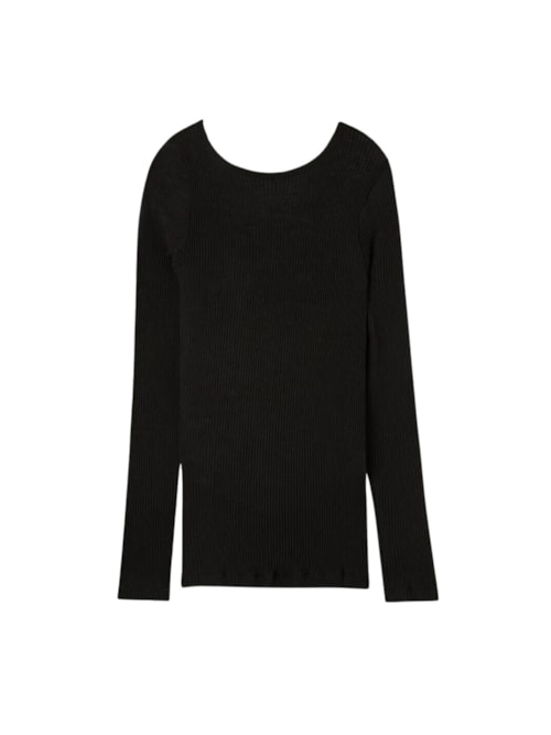 Blusa Manga Comprida Em Lã e Seda – Preto