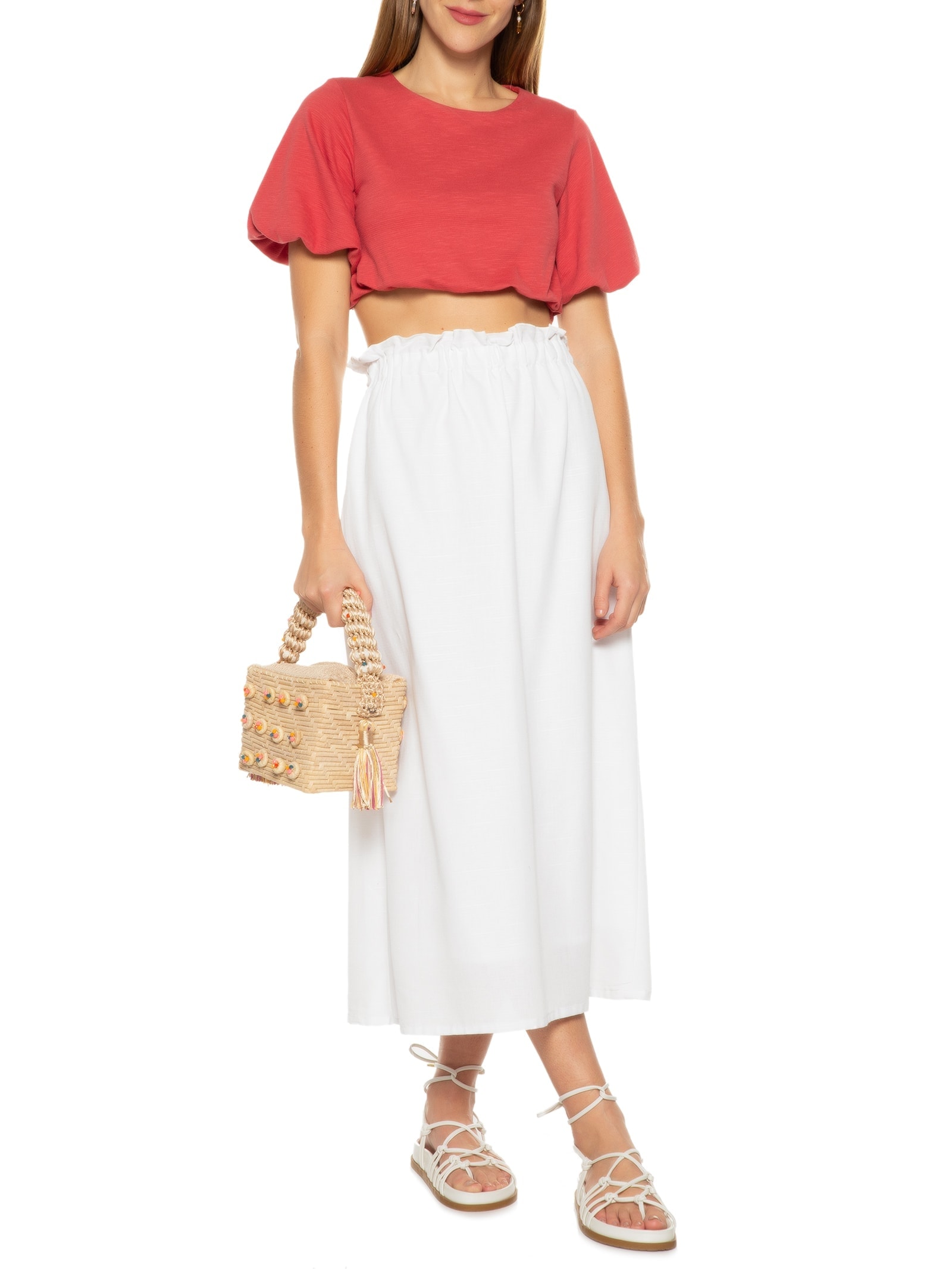 Blusa Manga Curta Balonê Vermelho Basiq