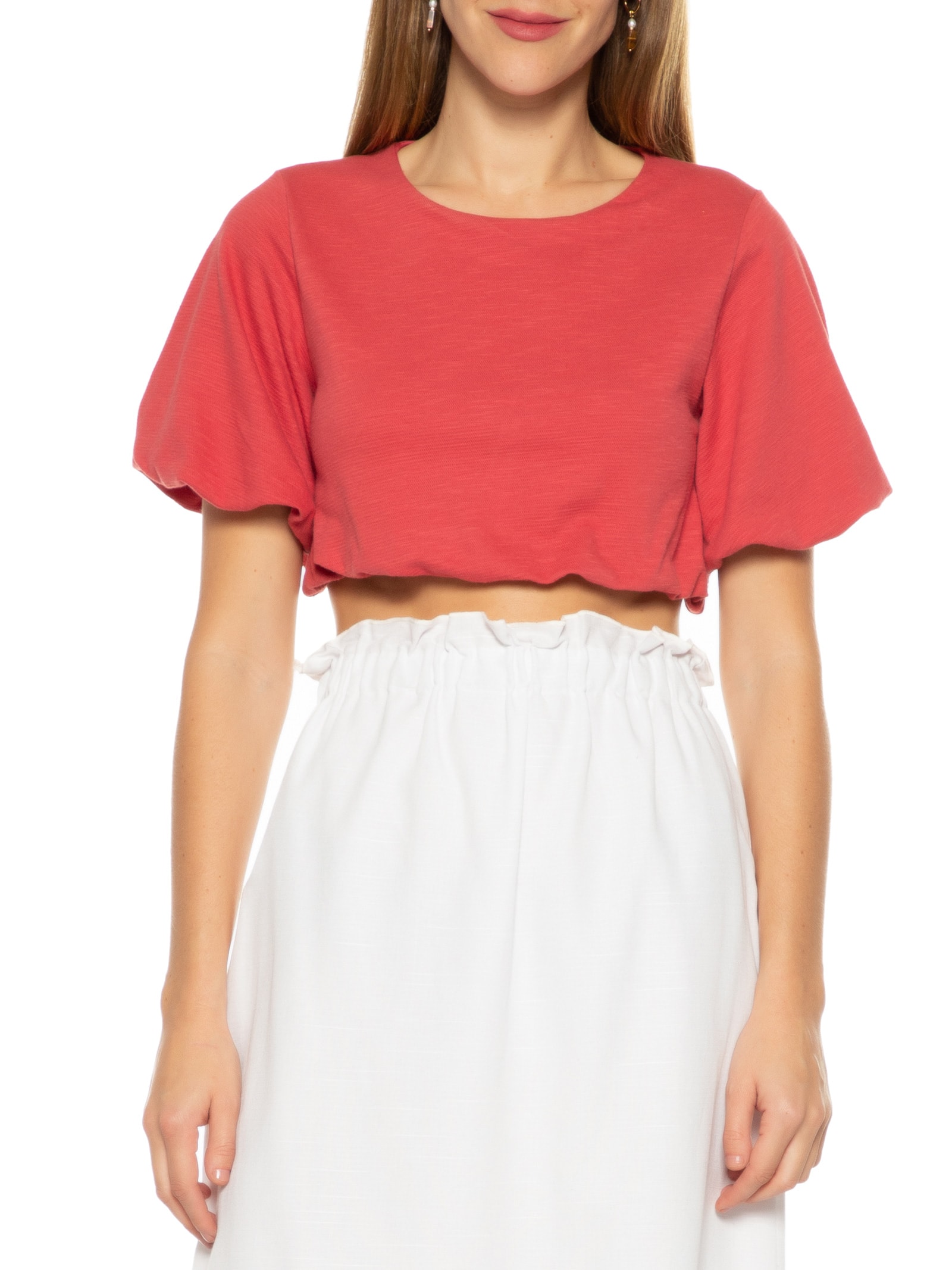 Blusa Manga Curta Balonê Vermelho Basiq