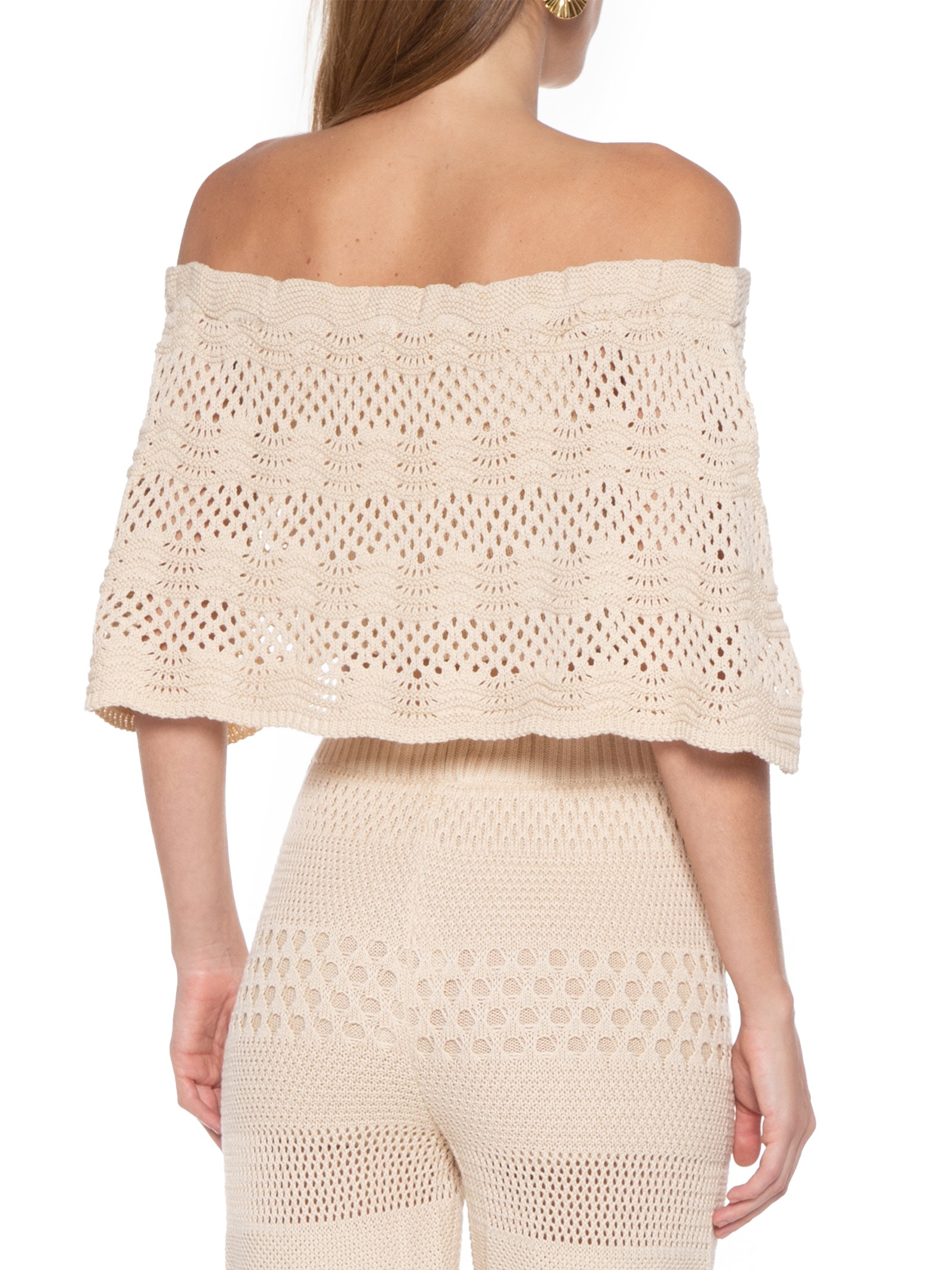 Blusa Manga Curta Crochê Bege Market 33