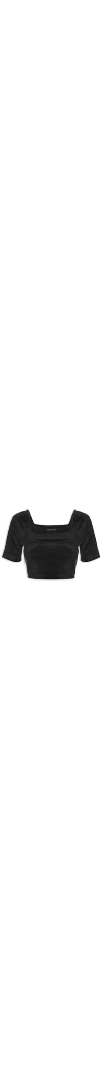 Blusa Manga Curta Cropped Plush - Preto