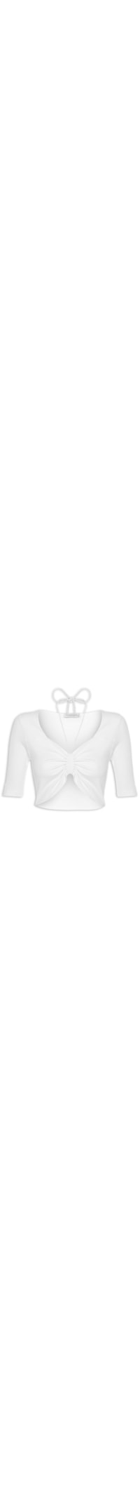 Blusa Manga Curta Malha Canelada Neckline - Off White