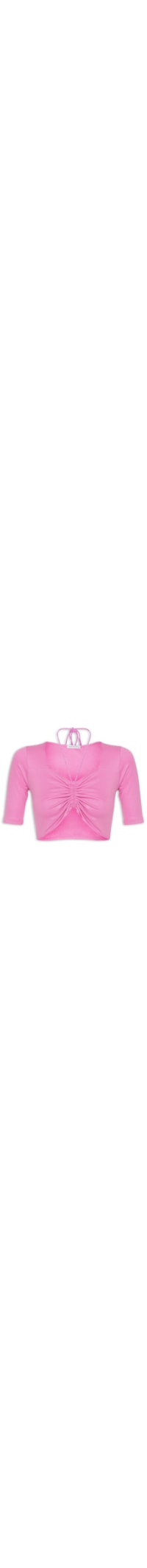 Blusa Manga Curta Malha Canelada Neckline - Rosa
