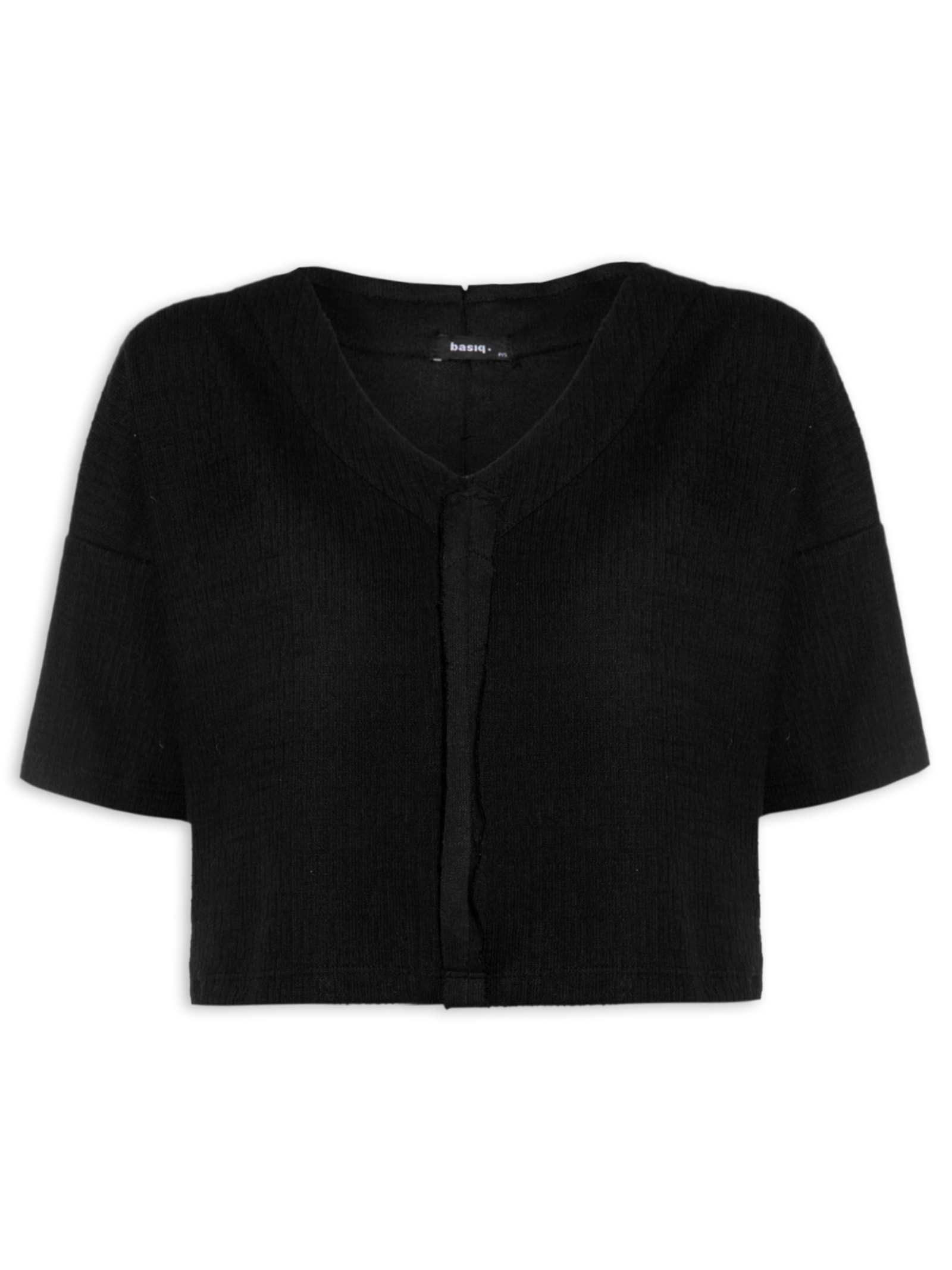 Blusa Manga Curta Texturizada Preto Basiq