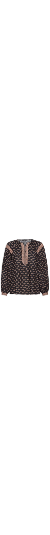 Blusa Manga Galões Estampa Jasmim - Preto