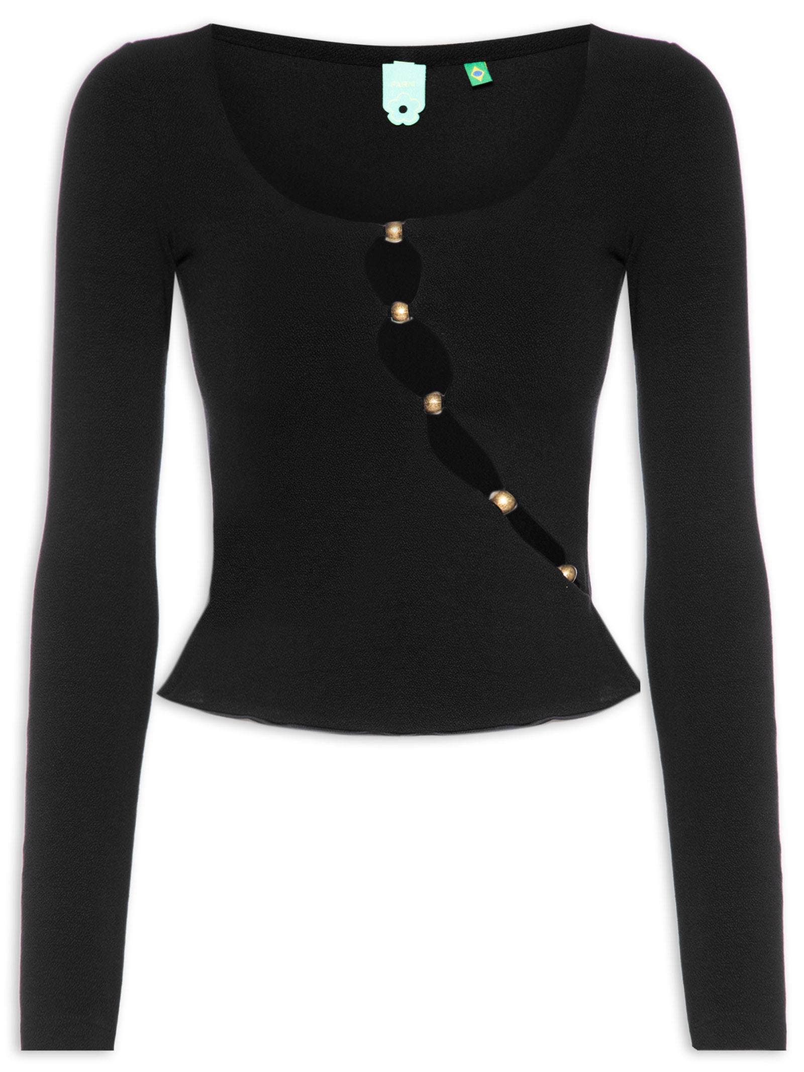 Blusa Manga Longa Detalhe Busto Preto Farm