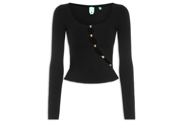 Blusa Manga Longa Detalhe Busto - Preto
