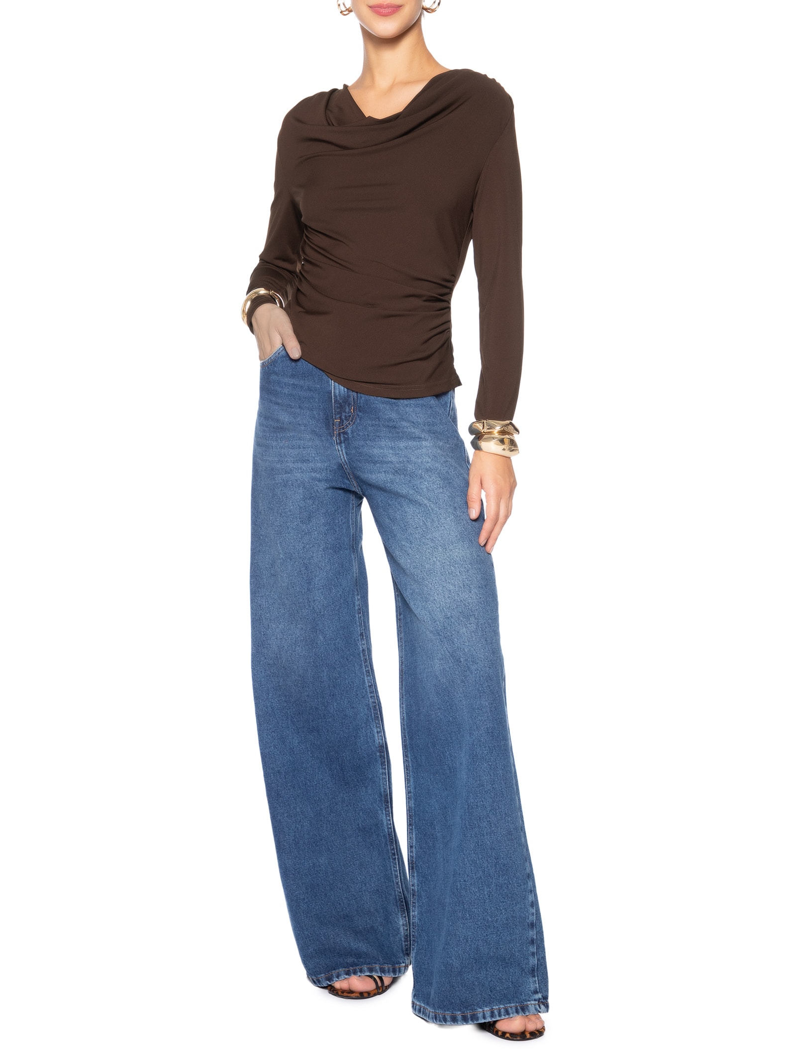 Blusa Manga Longa Feminina Degagê Marrom Market 33