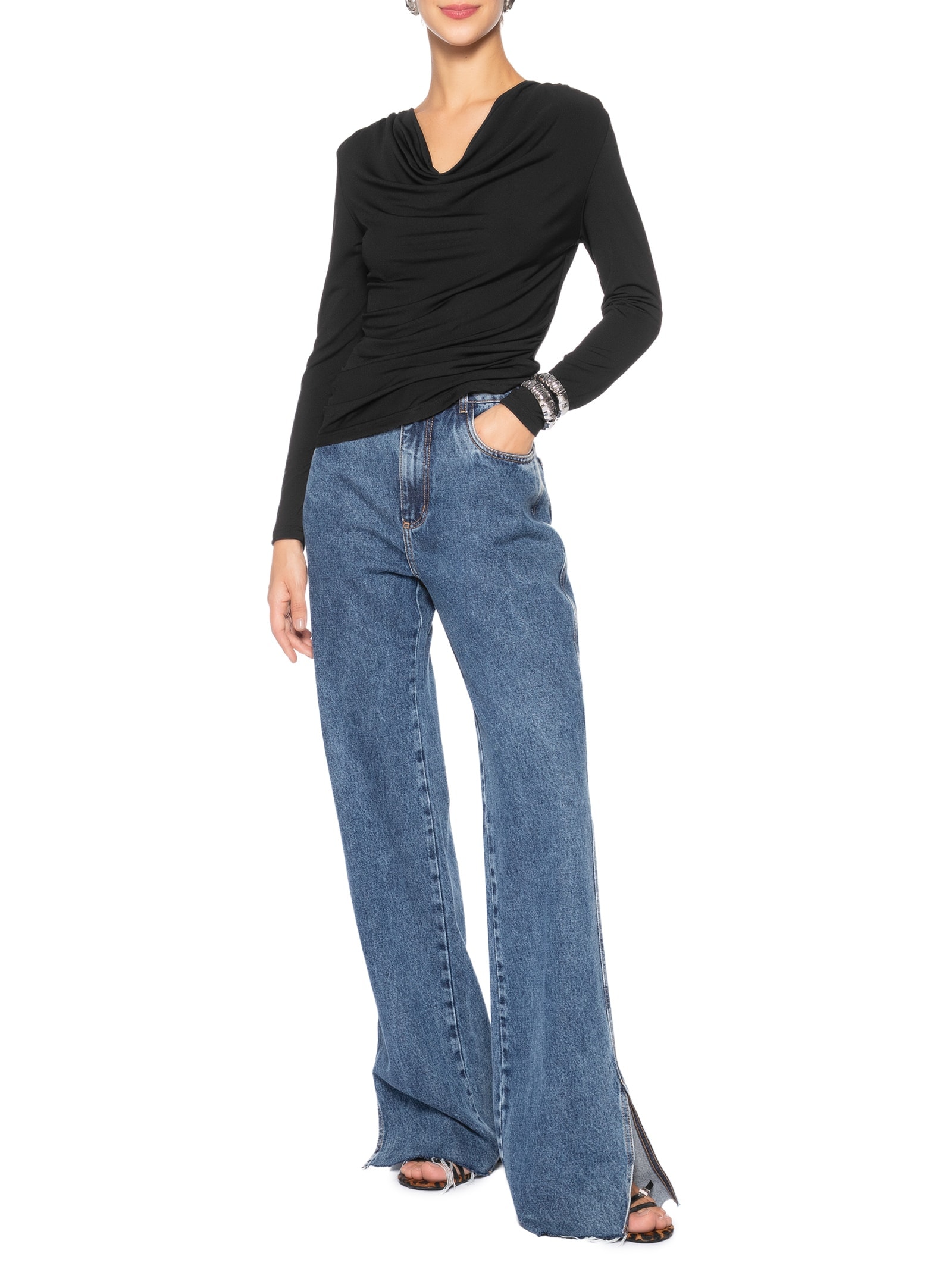 Blusa Manga Longa Feminina Degagê Preto Market 33