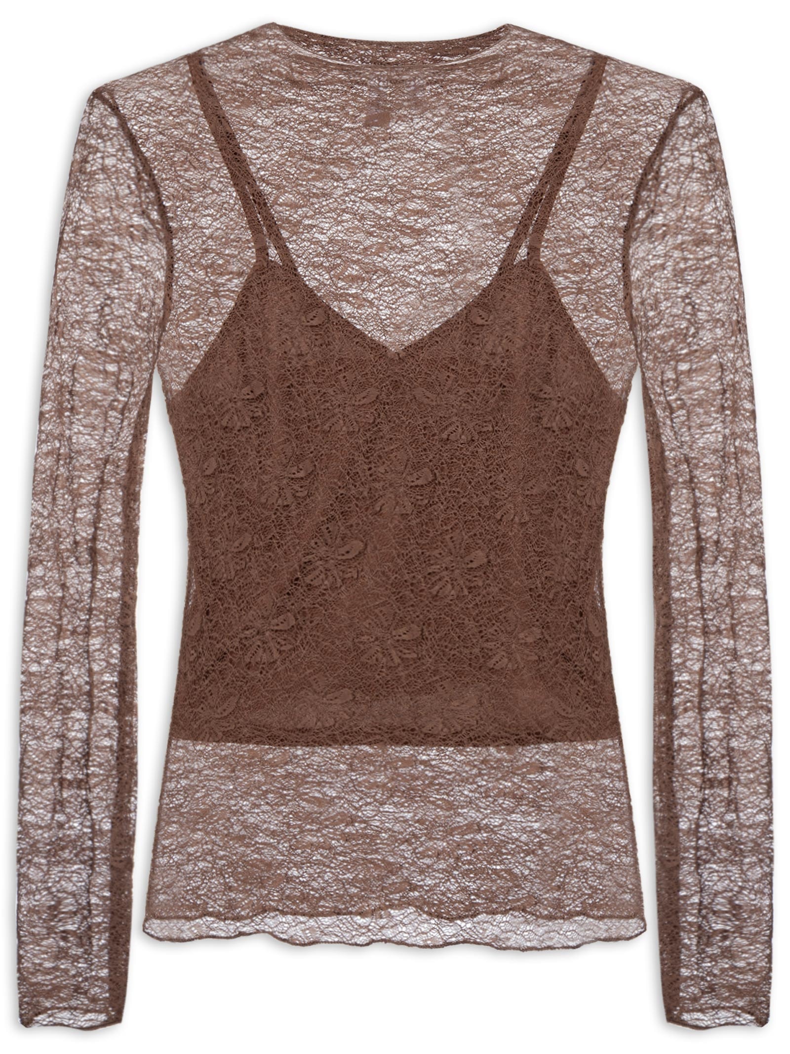 Blusa Manga Longa Feminina em Renda – Marrom Market 33