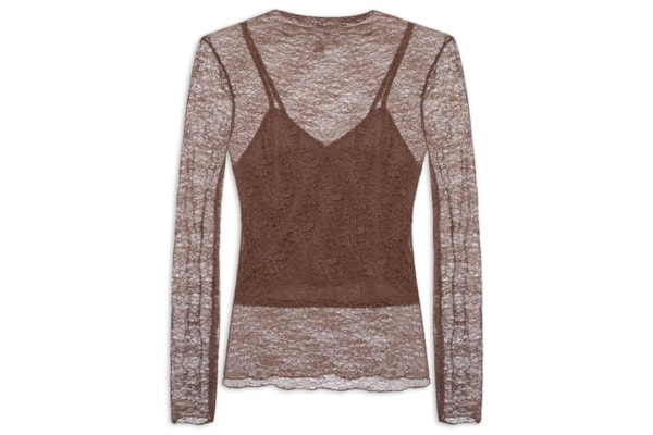 Blusa Manga Longa Feminina em Renda – Marrom