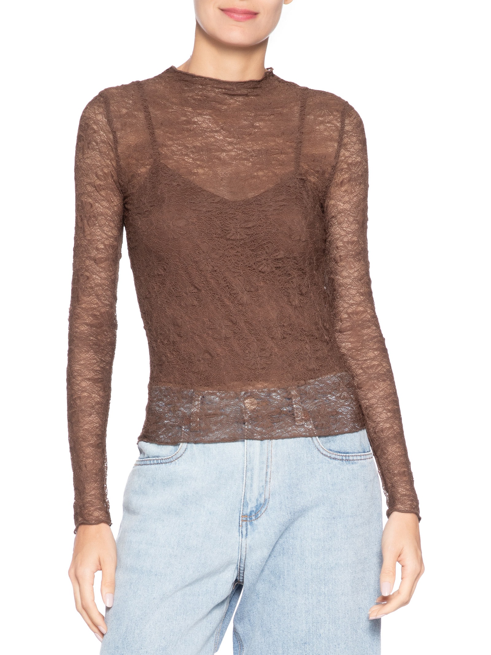Blusa Manga Longa Feminina em Renda – Marrom Market 33