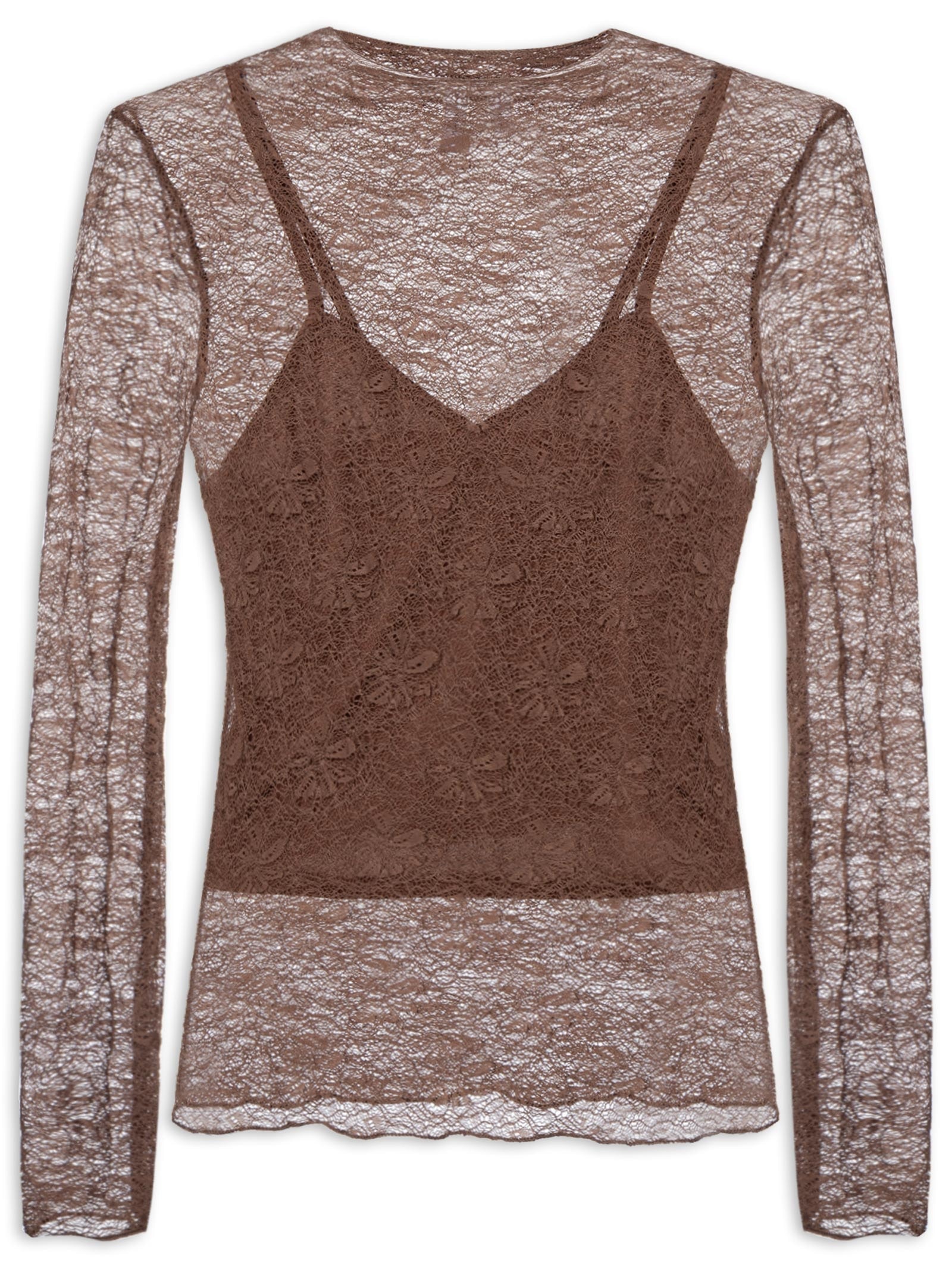 Blusa Manga Longa Feminina em Renda – Marrom Market 33